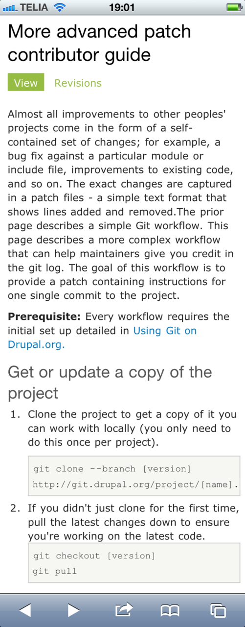 Drupal.org documentation with iphone.css