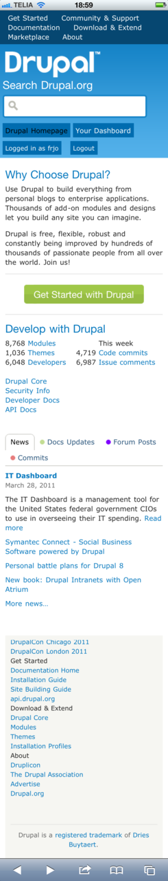 Drupal.org front page with iphone.css