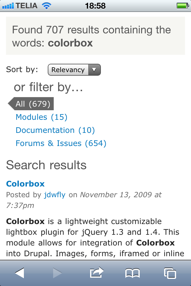 Drupal.org search with iphone.css