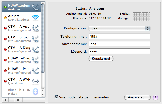 Mac OS X Network settings for Idea NetSetter 1